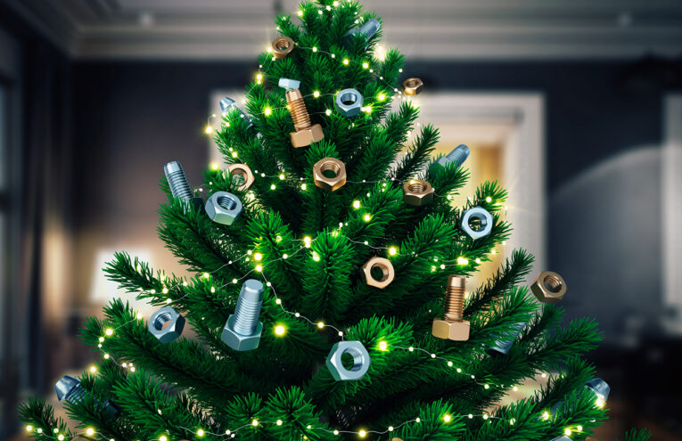 Christmas tree hung with infrastructure products